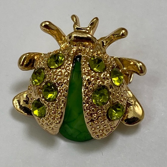 1 Brown and 1 Green small Rhinestone Insect/ Ladybug Brooch - Picture 7 of 8